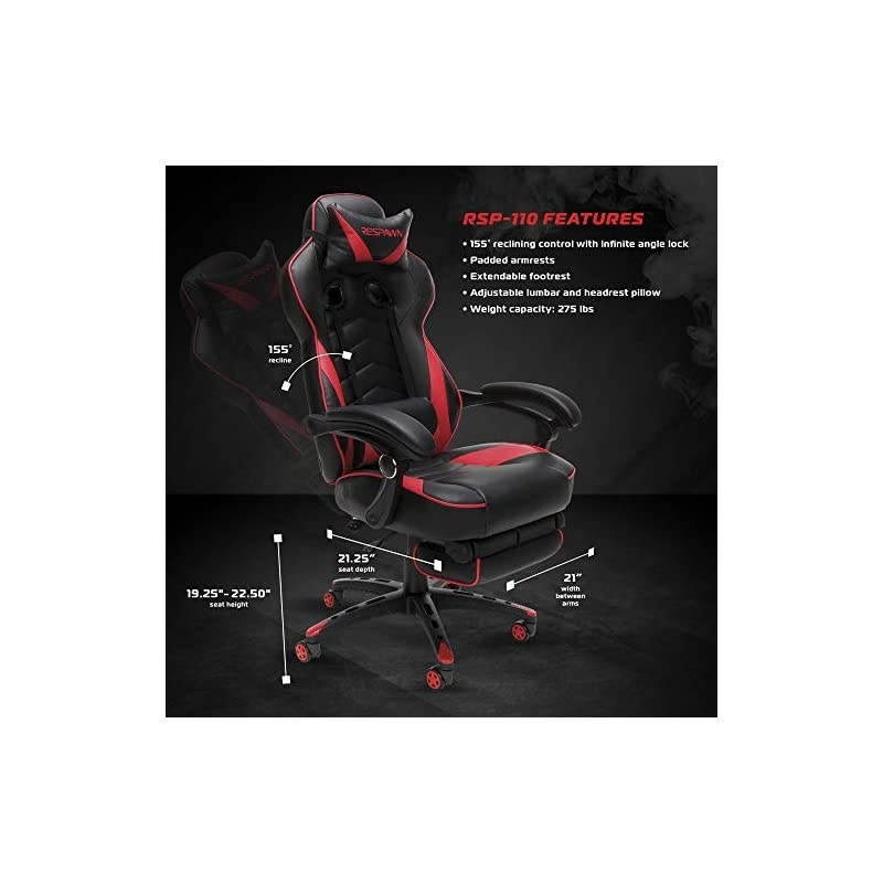 110 Racing Style Gaming Chair, Reclining Ergonomic Chair with Footrest, in Red (RSP-110-RED)