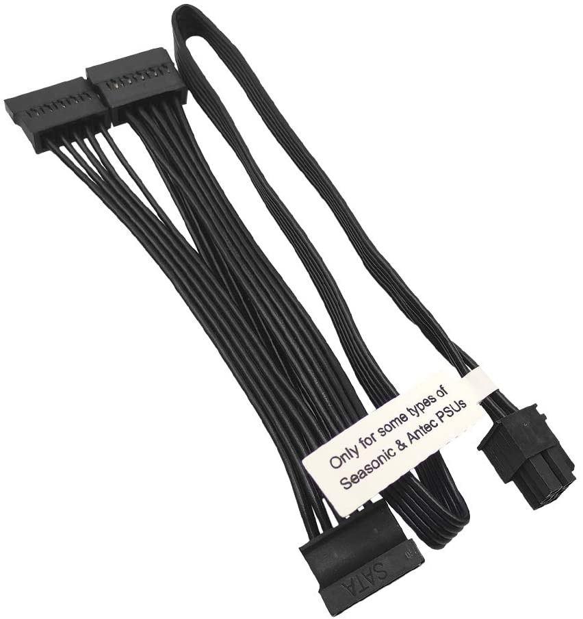 6 Pin Male to 3X 15 Pin SATA Female Hard Drive Power Adapter Cable for Seasonic Antec Modular Power Supply 20-in(50cm)