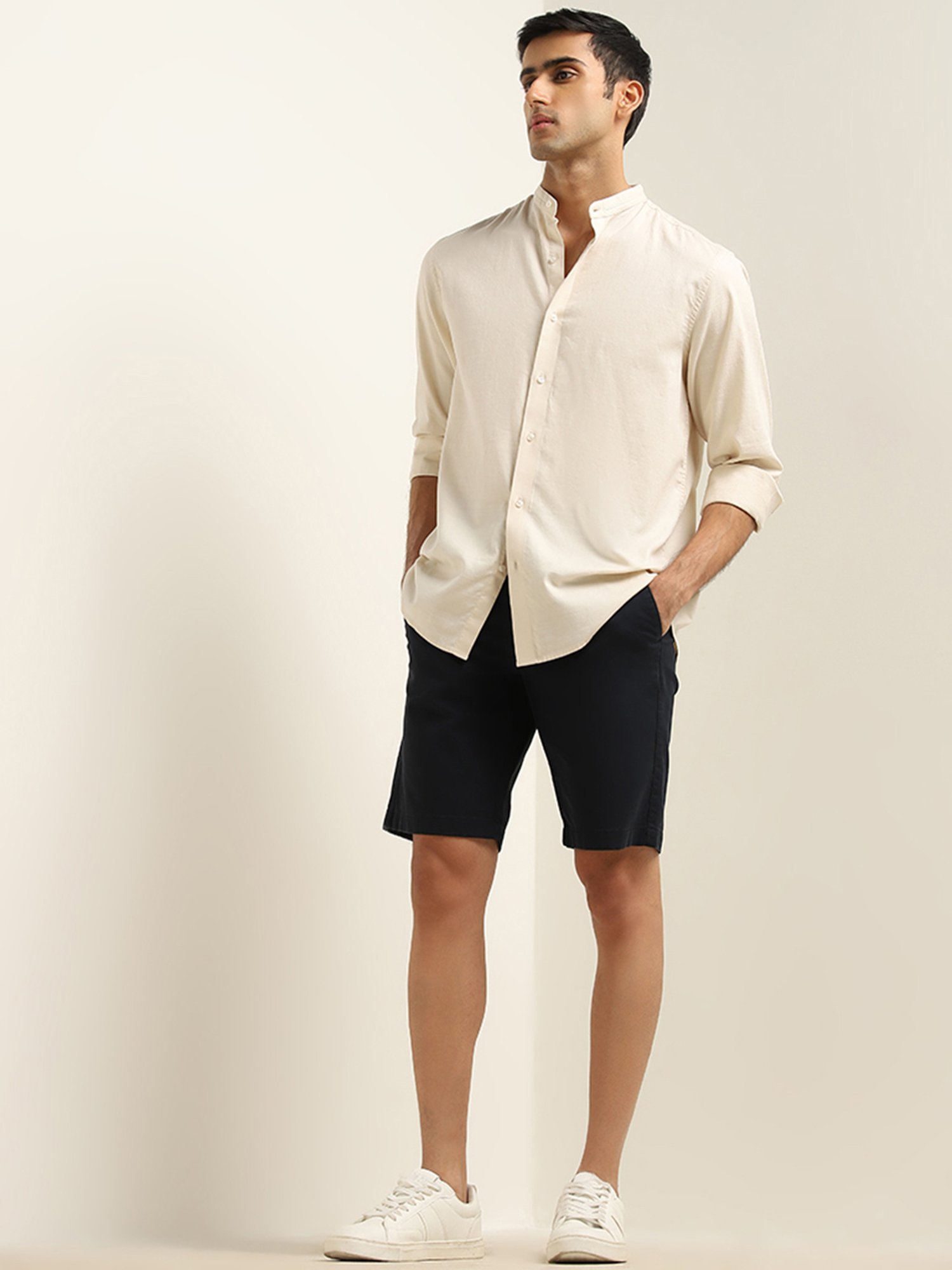 Ascot by Westside Light Beige Solid Relaxed Fit Shirt