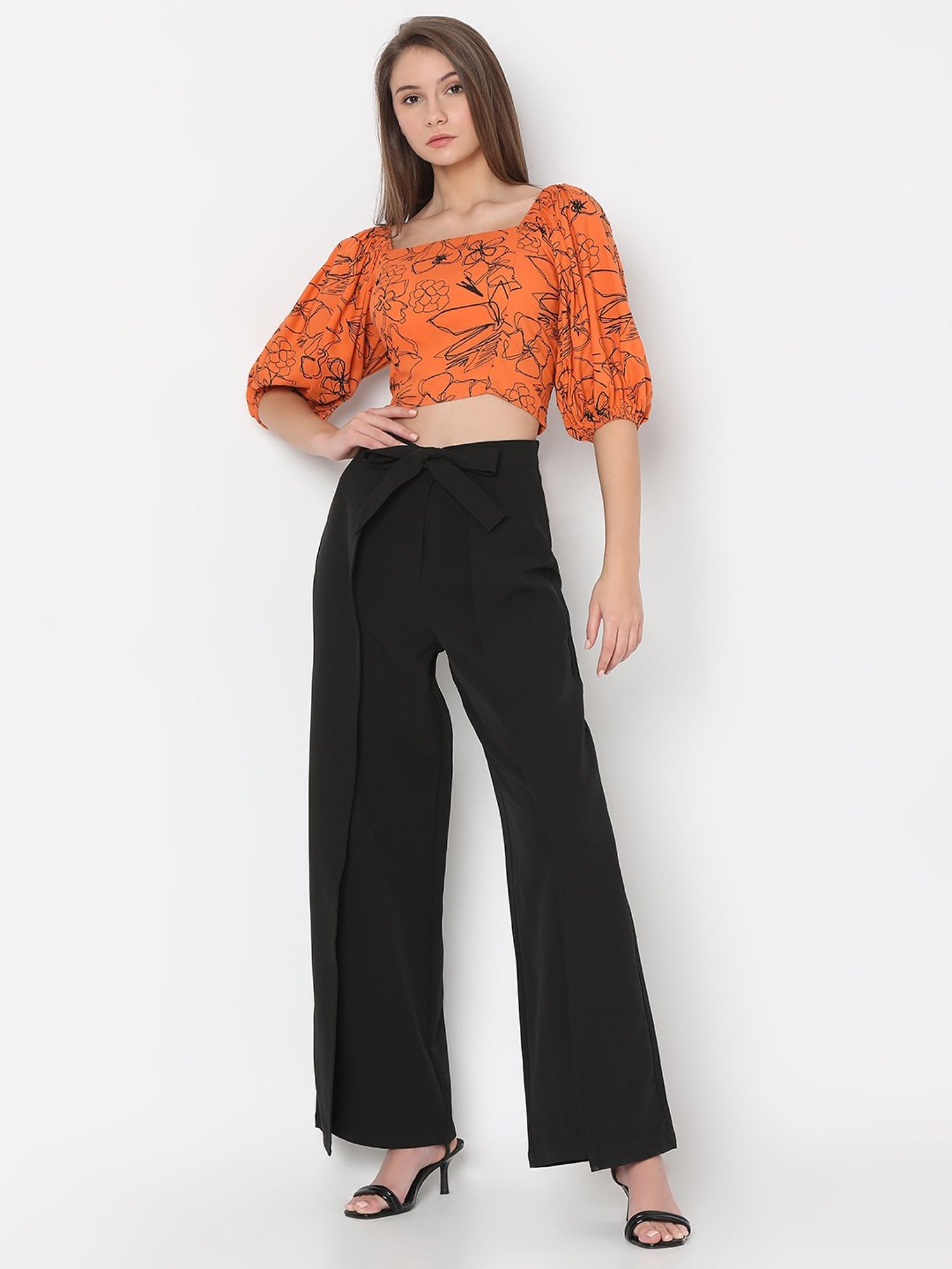 Vero Moda Orange & Black Printed Crop Top