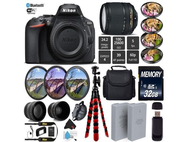 Nikon D5600 DSLR Wi-FI NFC 24.2MP DX CMOS Camera AF-S 18-140mm VR Lens + 7PC Filter Kit + LED Light kit + Wide Angle & Telephoto Lens + Camera Case - (Intl Model)