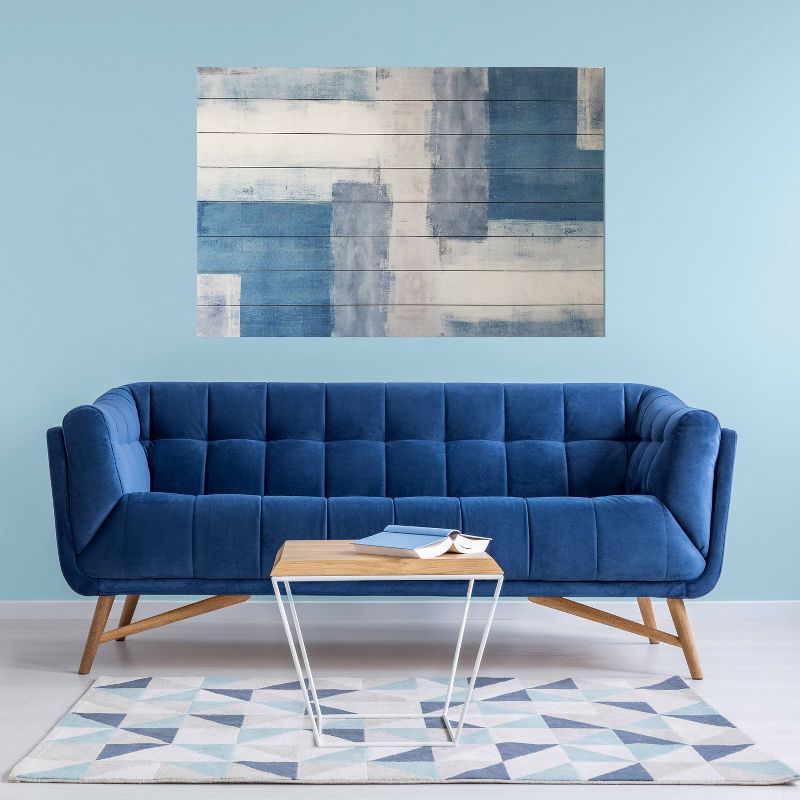 24" x 36" Soft Brush Abstract Print on Planked Wood Wall Sign Panel Blue - Gallery 57