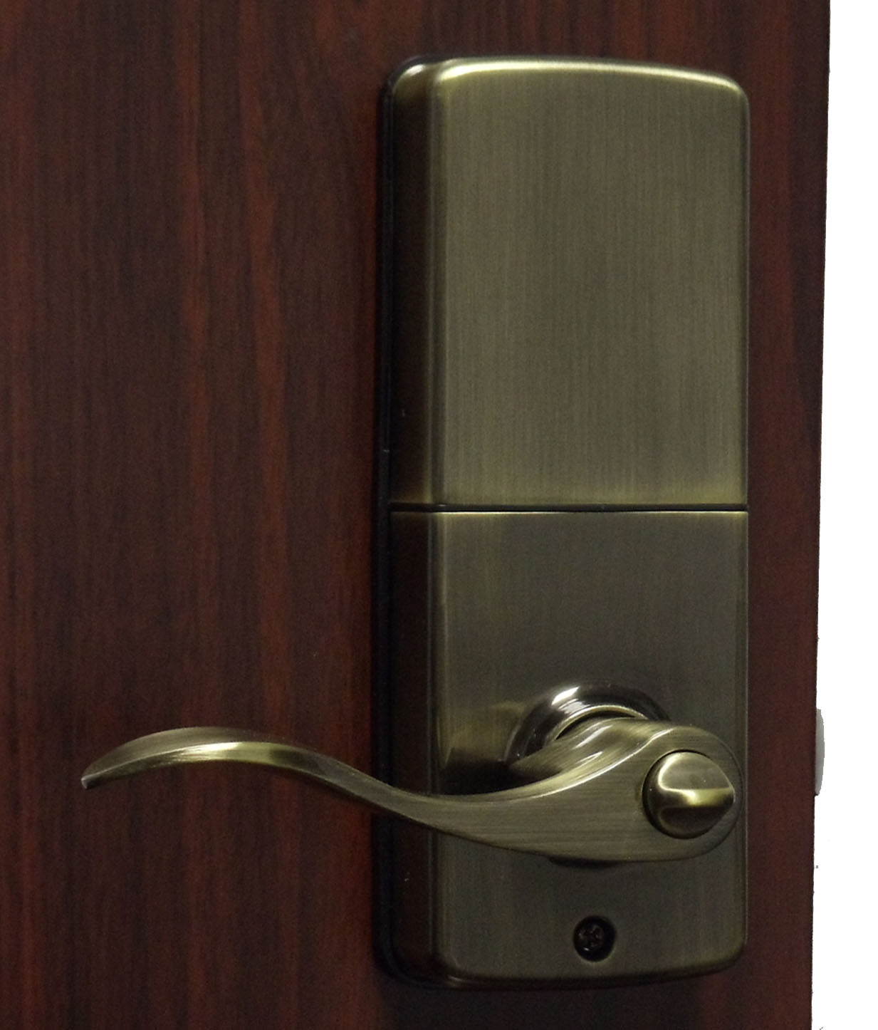 LockeyUSA E985BB Electronic Push Button Digital Door Lock, Access Control, Combination, Remote Capable, Keyless Lever Lock with Keypad Access in Bright Brass