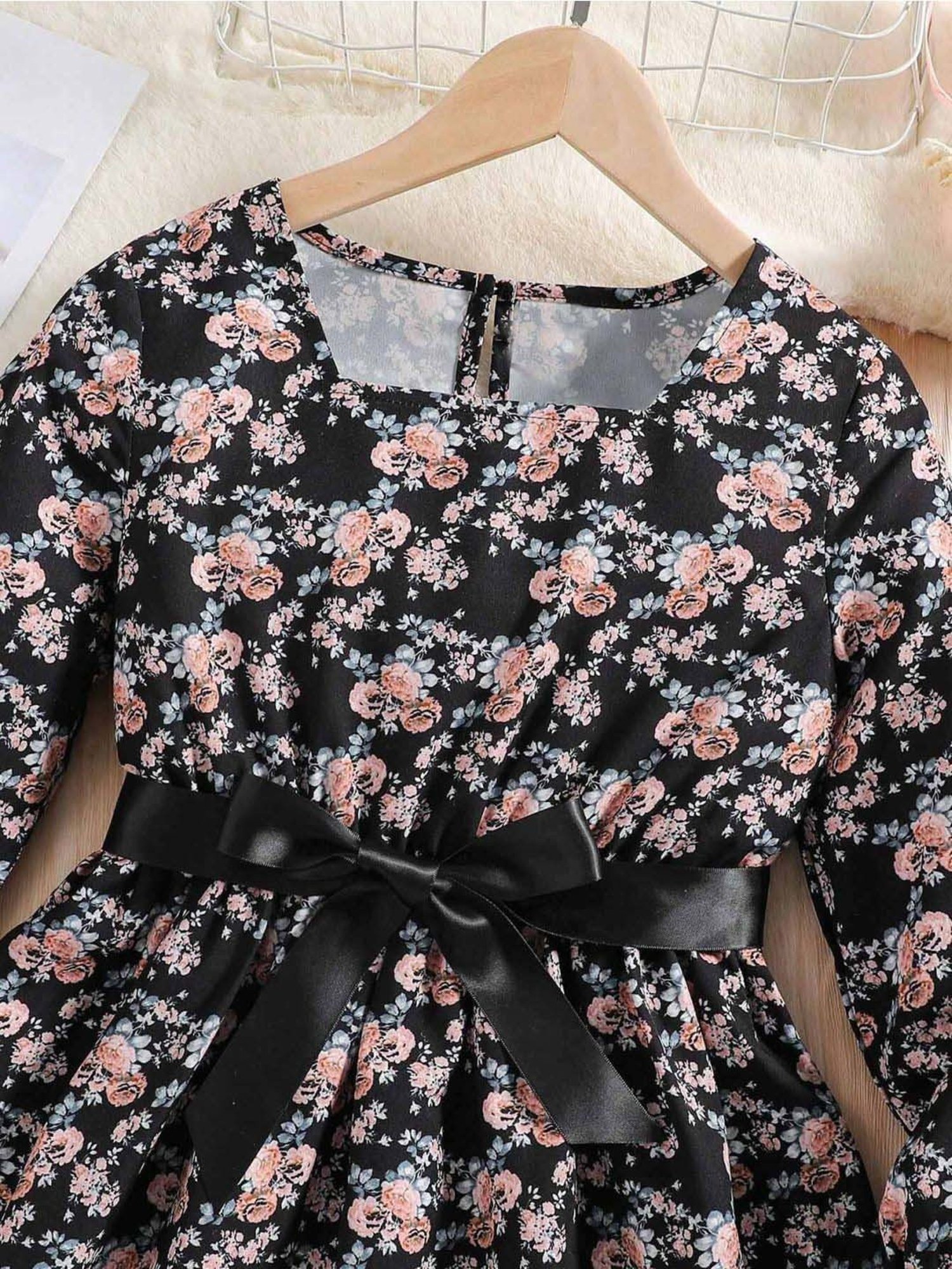 Bolly Lounge Girls Black Floral Full Sleeves Dress