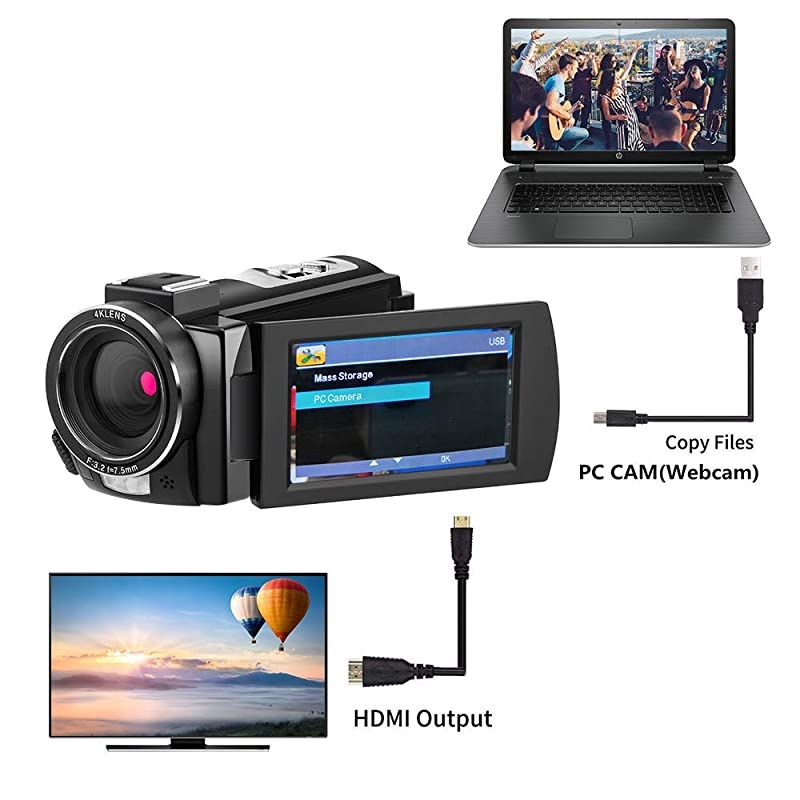 4K Video Camera Camcorder  HDR-AE8 UHD 1080P 60FPS Digital WiFi Camera Camcorders IR Night Vision 3.0'' IPS Touchscreen Vlogging Camera with 32GB SD Card and 2 Batteries