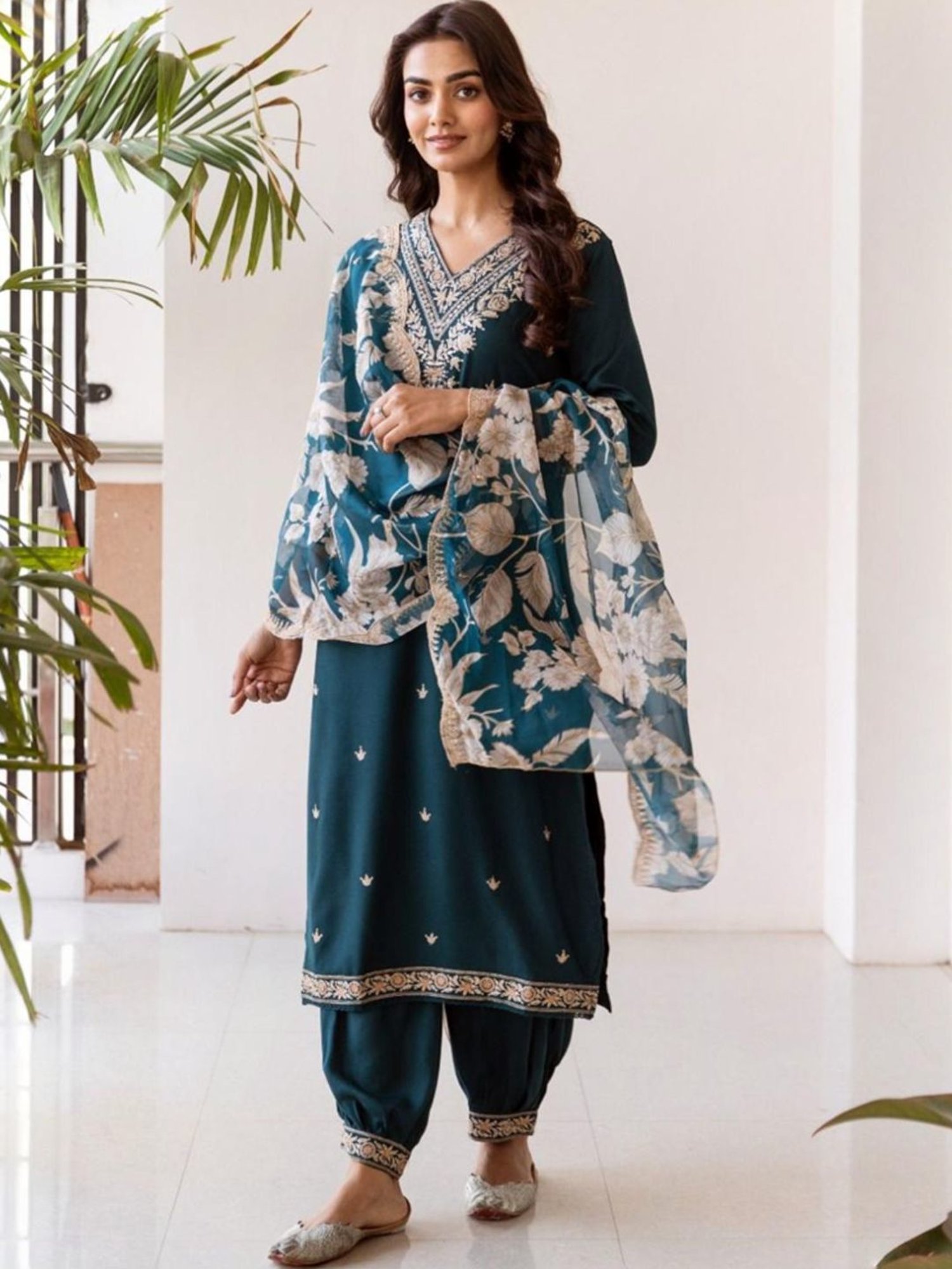 URBAN MYSTIC Black Rayon Embroidered Kurta & Sharara Set