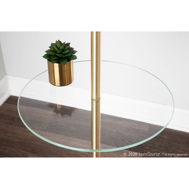 Chloe Contemporary Shelf Floor Lamp with Marble Base/Glass Shelf and Linen Shade White (Includes LED Light Bulb) - LumiSource