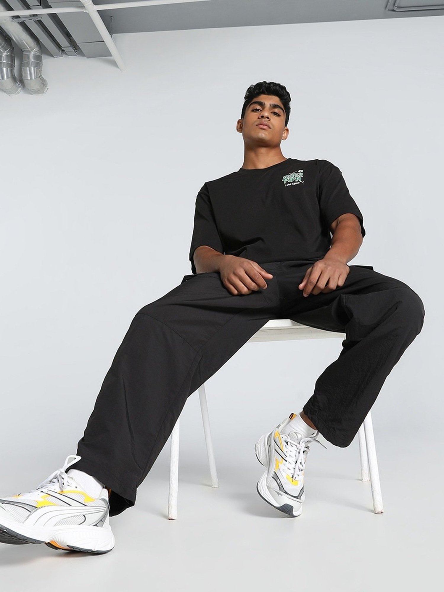 Puma Black Cotton Relaxed Fit Printed T-Shirt