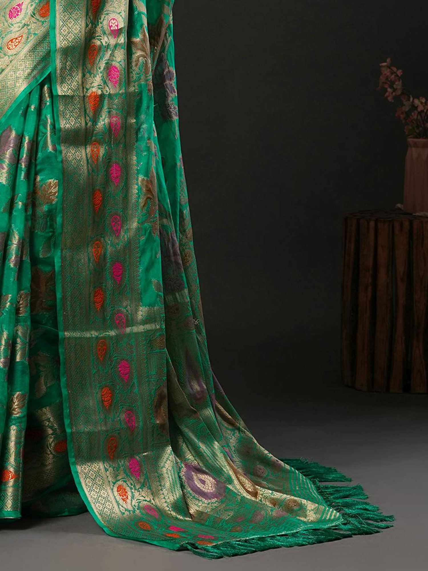 Saree Mall Green Woven Saree With Unstitched Blouse