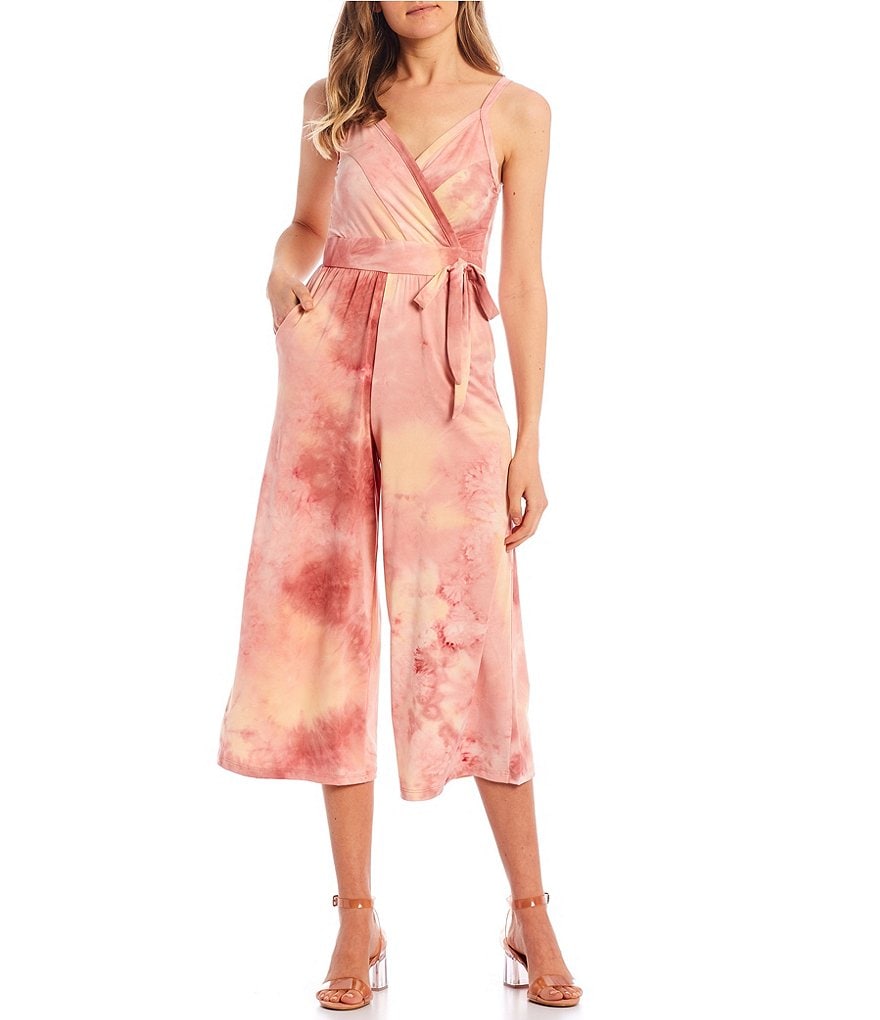 Stilletto's Tie-Dye Faux Wrap Culotte Jumpsuit