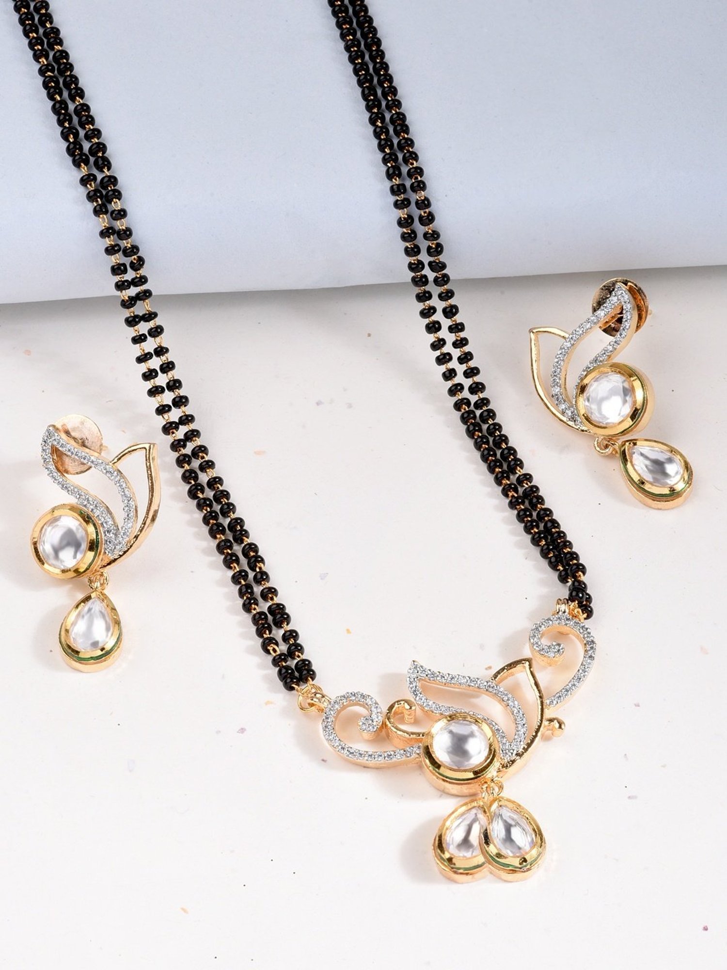 Fida Luxurious Gold-Plated Floral American Diamond Mangalsutra Set for Women