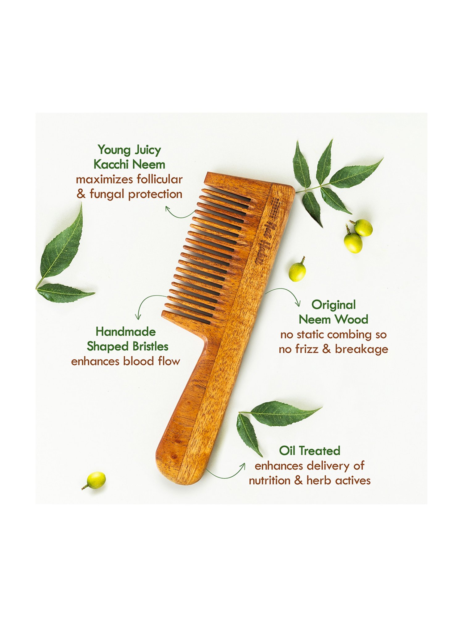 Nat Habit Fine & Dual Tooth Oil Treated Kacchi Neem Comb Combo