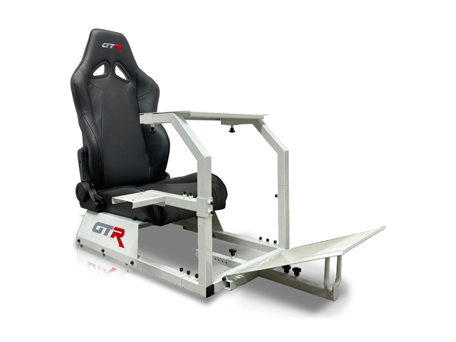 GTR Simulator GTA-WHT-S105LBK GTA Model Racing Simulator White Frame with Black Real Racing Seat, Driving Simulator Cockpit Gaming Chair with Gear Shifter Mount