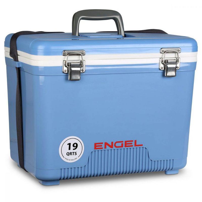 Engel UC19B 19 Quart Fishing Live Bait Dry Box Ice Cooler with Stain/Odor-Resistant Surface and Shoulder Strap, Arctic Blue