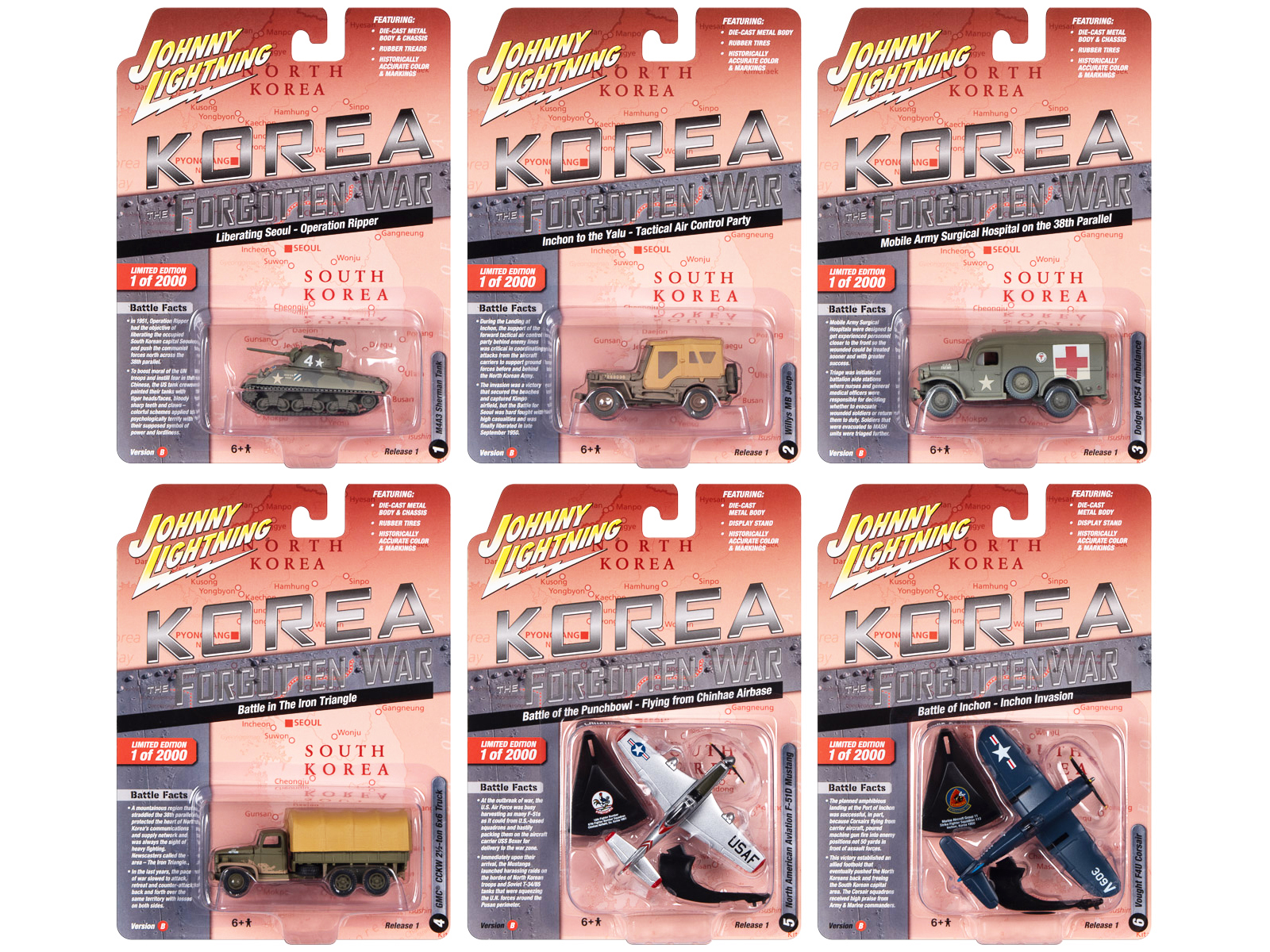 "Military" Set A of 6 pieces 2024 Release 1 Limited Edition Diecast Models by Johnny Lightning