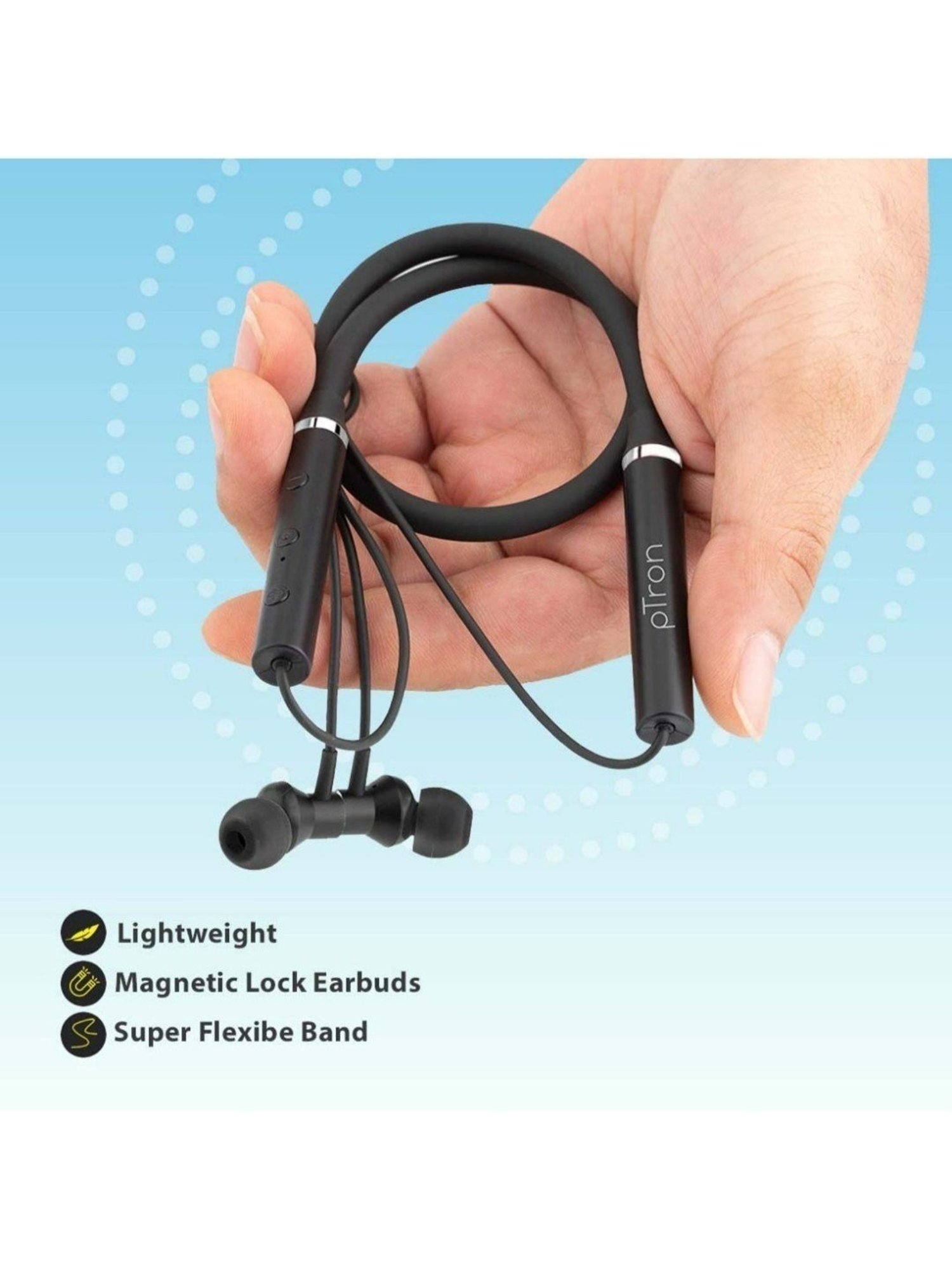 PTron Tangentbeat in-Ear Bluetooth 5.0 Wireless Neckband with Mic (Black)
