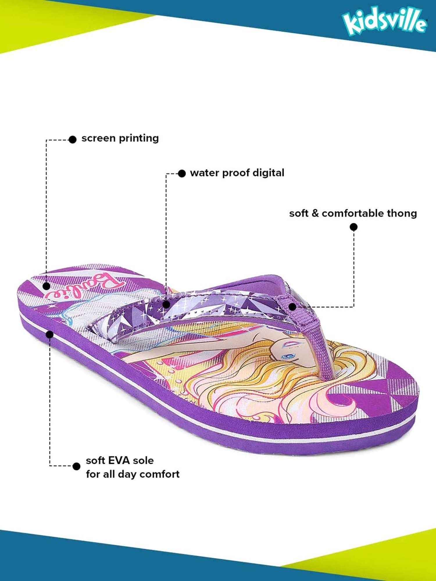 Kidsville Barbie Printed Purple Flip Flops
