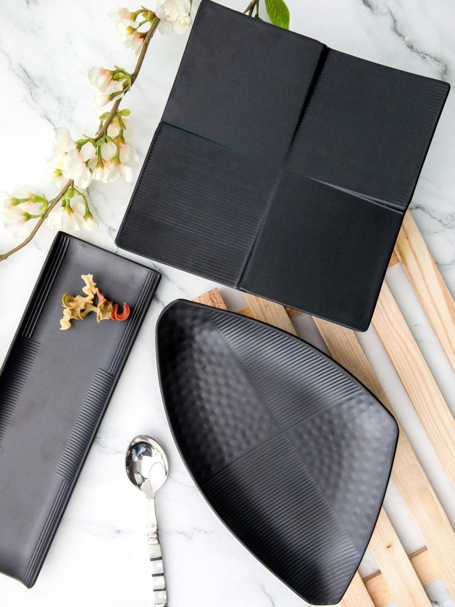 Servewell Black Melamine Matte 3 Serving Platter