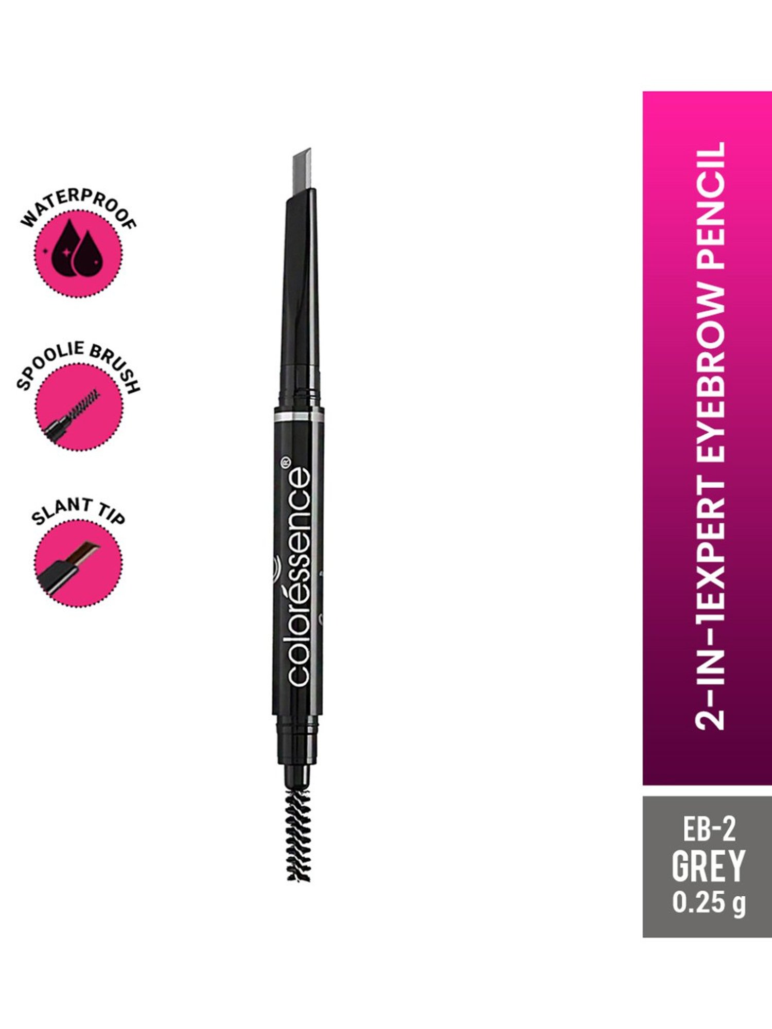 Coloressence 2 in 1 Dual Function Eye Brow Filling Pencil with Spoolie Grey - 0.25 gm