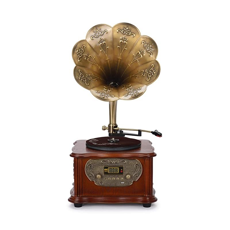 Gramophone Phonograph Turntable Vinyl Record Player Stereo Speakers System Control 33/45 RPM FM AUX USB Ouput Bluetooth 4.2