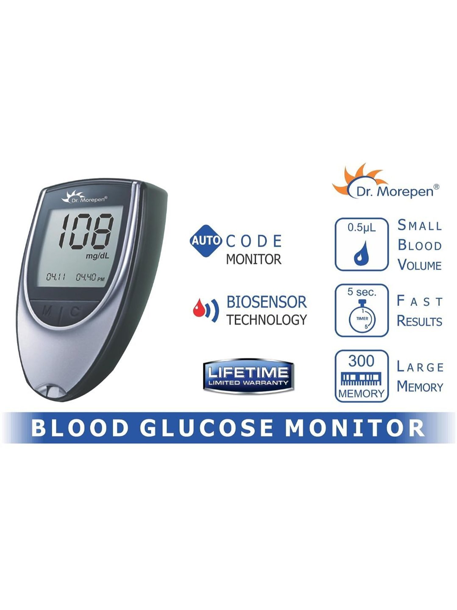 Dr.Morepen GlucoOne BG-03 Glucometer with 25 Strips Pack (Black)