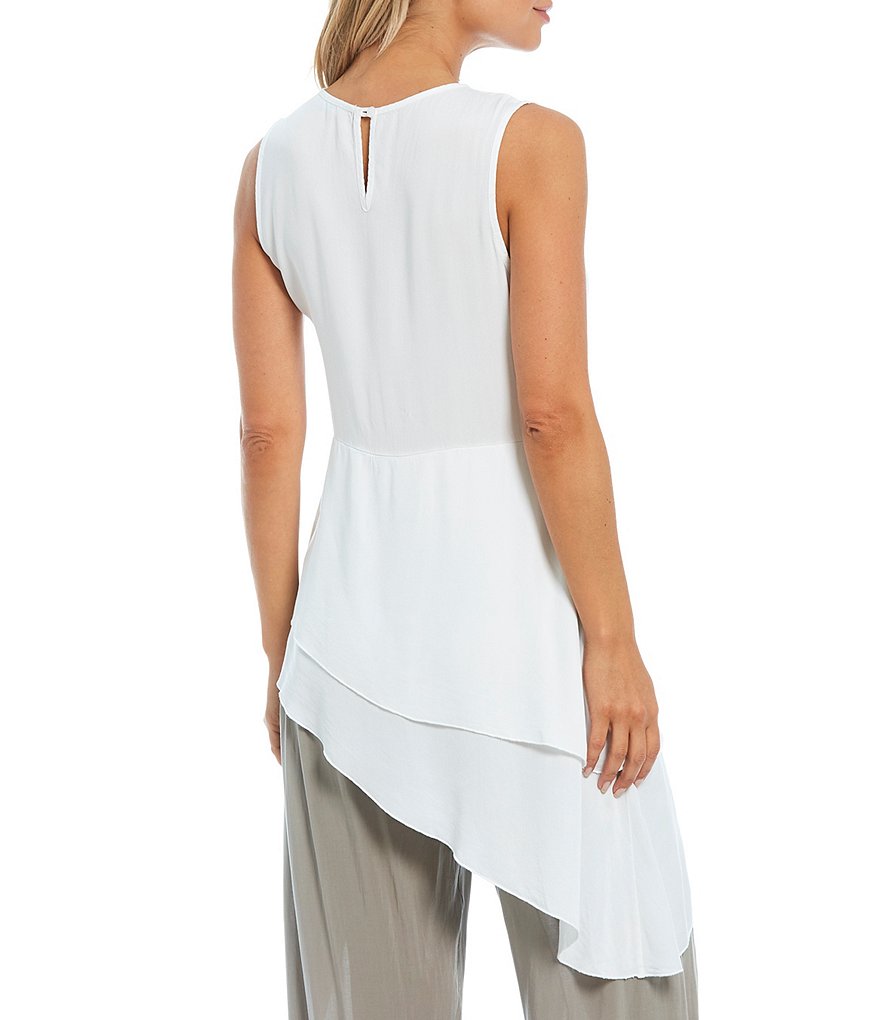 M Made in Italy Asymmetrical Hem Jewel Neck Sleeveless Viscose Top