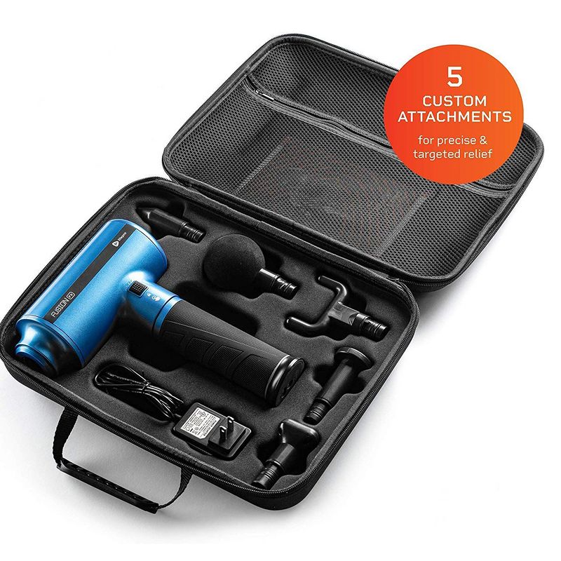 Lifepro LPFSNFXBLU Fusion FX Heated Quiet Electric Handheld Deep Muscle Tissue Percussion Massage Therapy Gun Machine with 5 Attachments, Blue