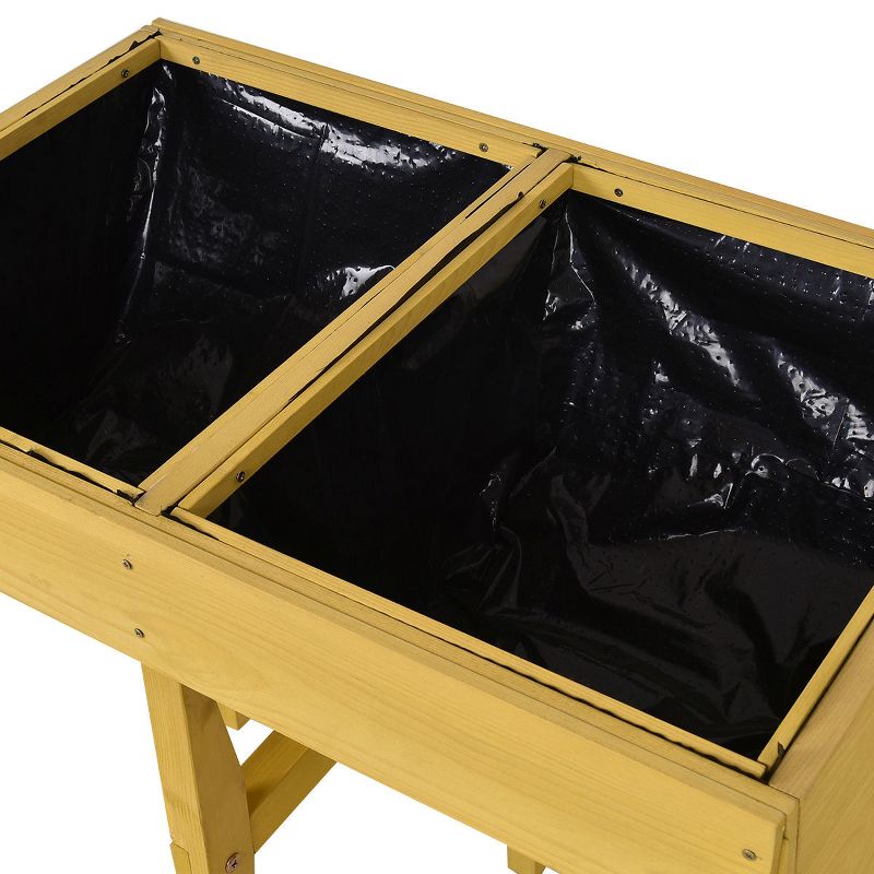 Costway Raised Wooden V Planter Elevated Vegetable Flower Bed Free Standing Planting with liner
