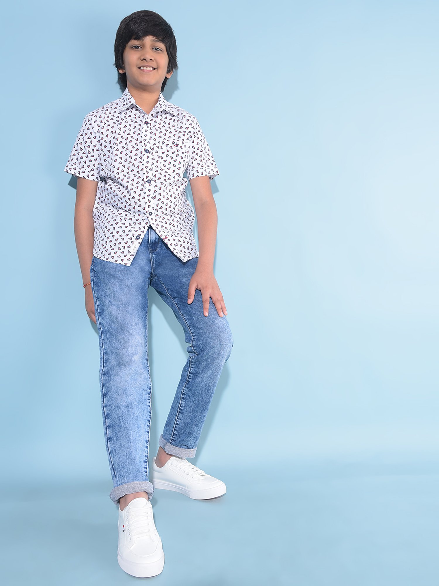 Crimsoune Club Kids White Printed Shirt