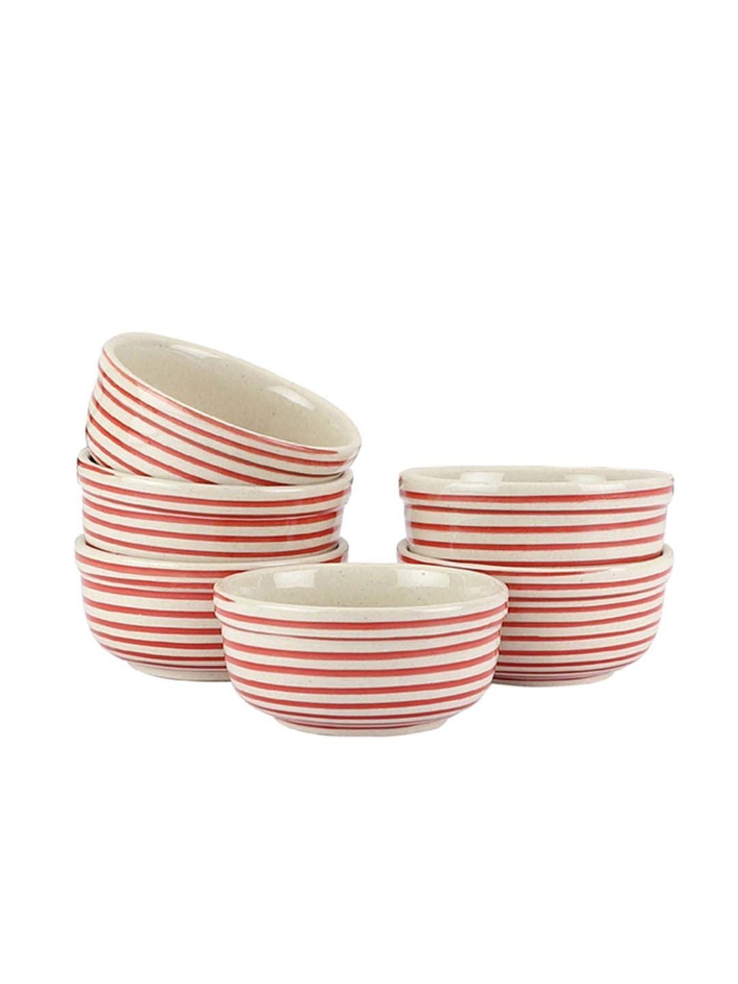 VarEesha Parikrama Red & White Ceramic Veg Bowl (0.125 L) - Set of 6