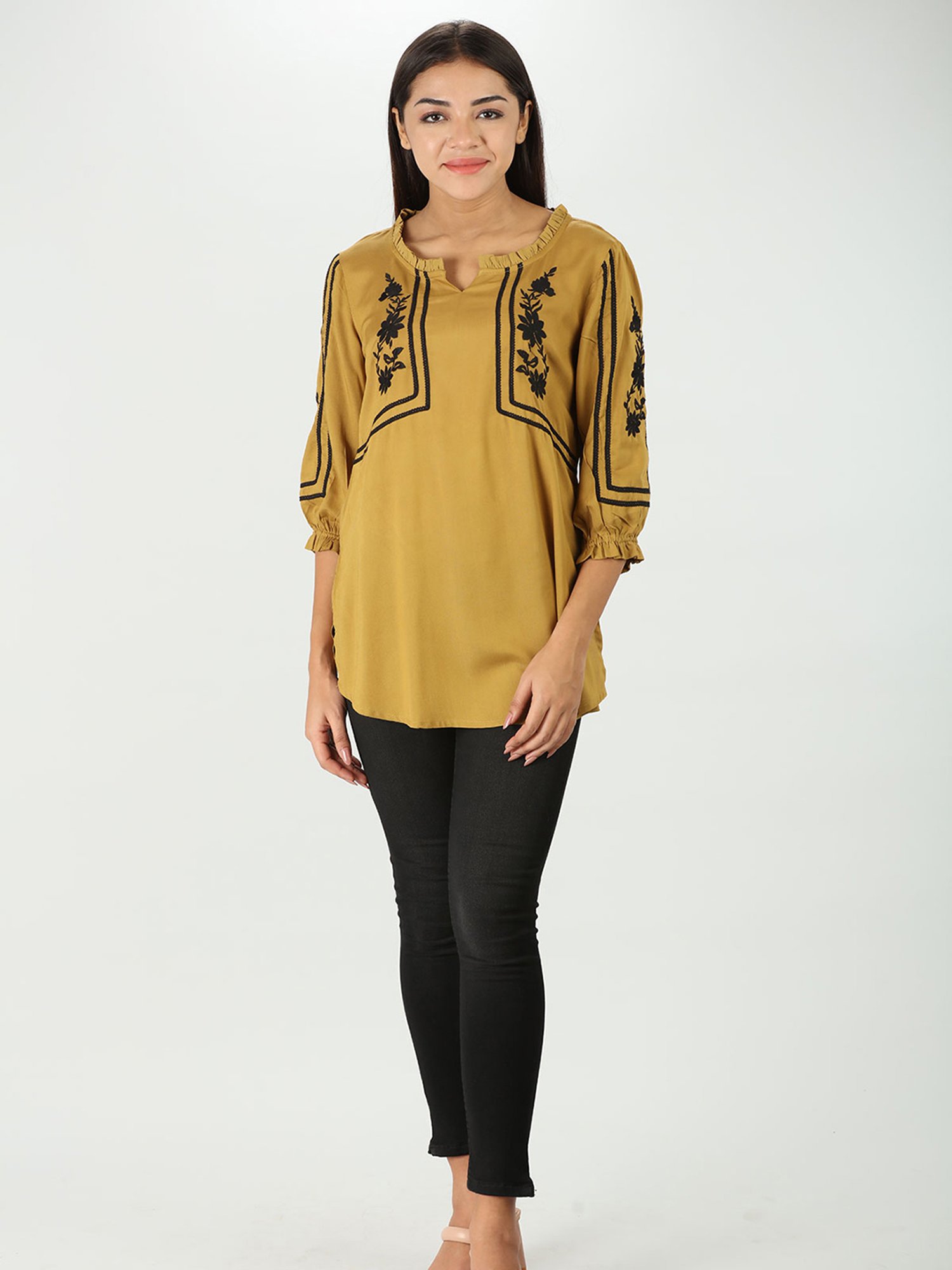 Mustard Black Denim Slim Fit Mid Rise Jeans