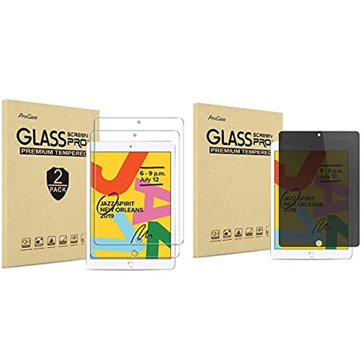 ProCase iPad 10.2 7th Generation 2019 Tempered Glass Screen Protector(2 Pack) Bundle with iPad 10.2 7th Gen 2019 Privacy Screen Protector