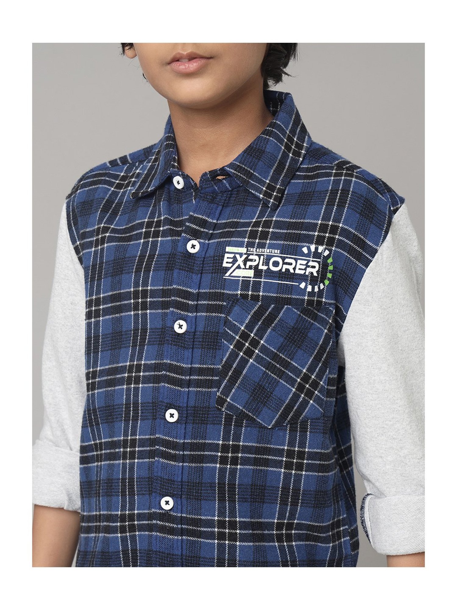 Under Fourteen Only Kids Navy Checks Full Sleeves Shirt
