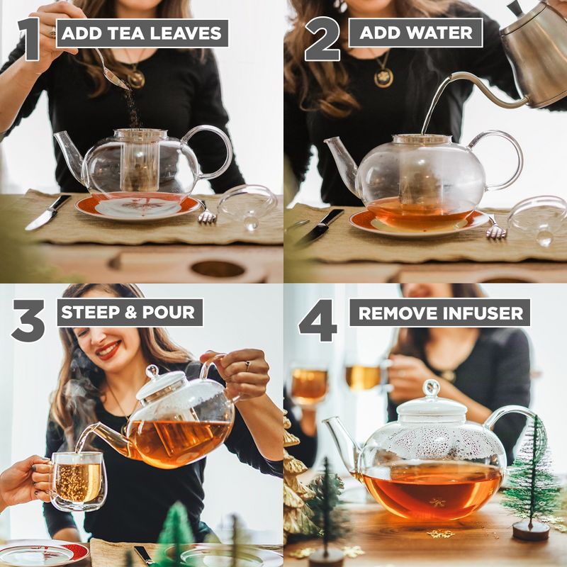 GROSCHE CAMBRIDGE Large Glass Teapot with Stainless Steel Tea Infuser, 68 fl oz. Capacity 