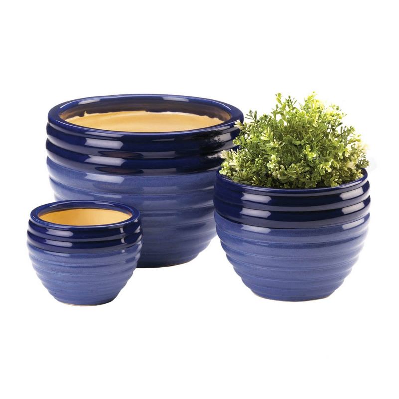 Set of 3 Indoor/Outdoor Ceramic Planters Duo Blue Tone - Zings & Thingz