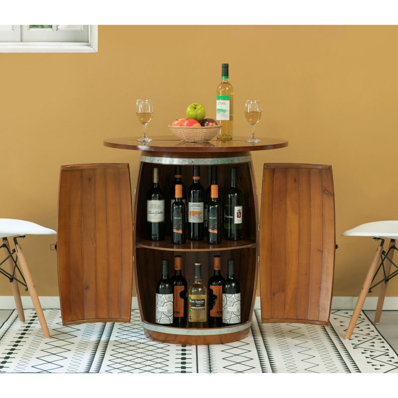 Vintiquewise Wine Barrel Round Table Wine Storage Cabinet