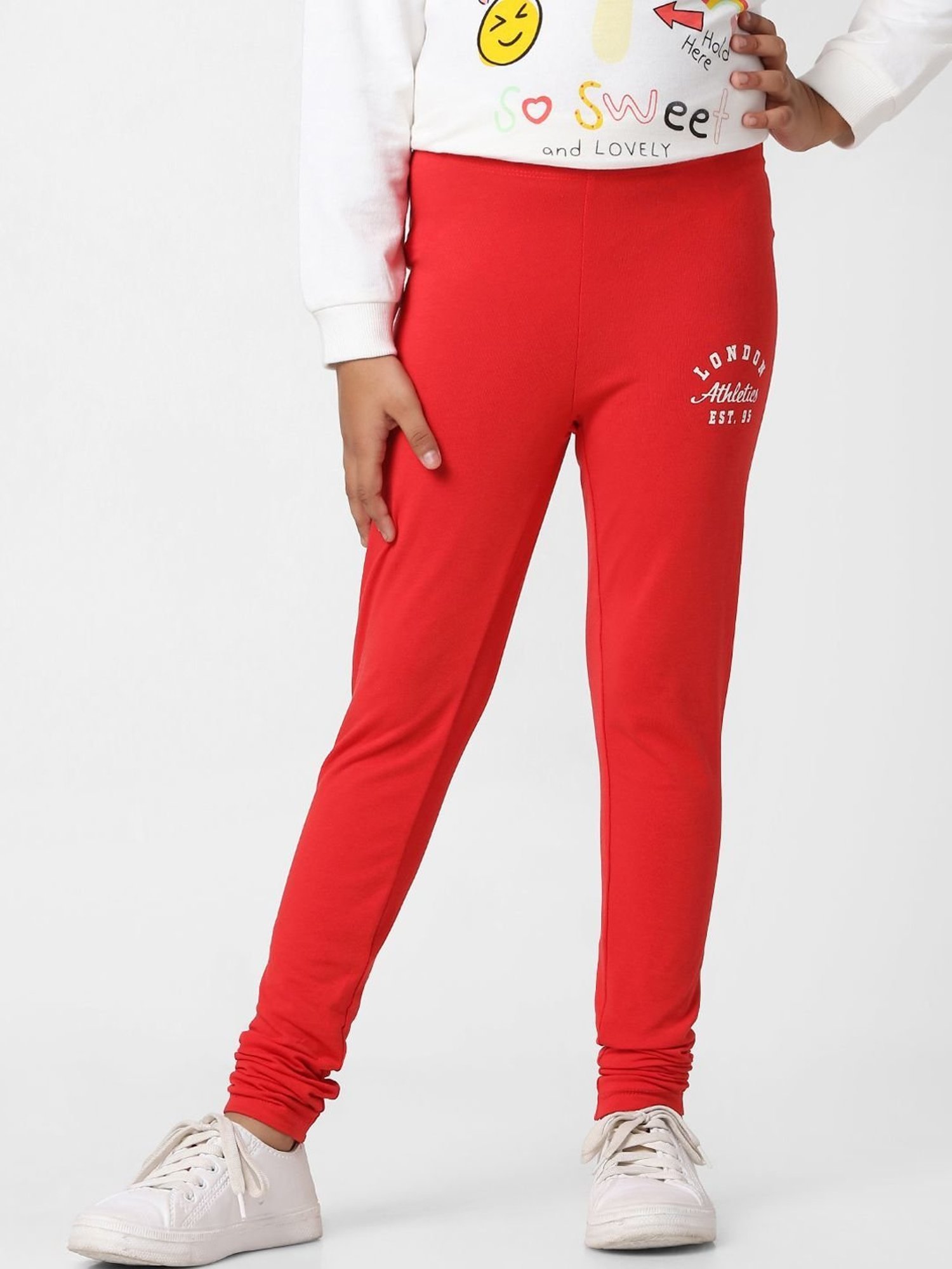 Girls ONLY True Red Cotton Printed Leggings