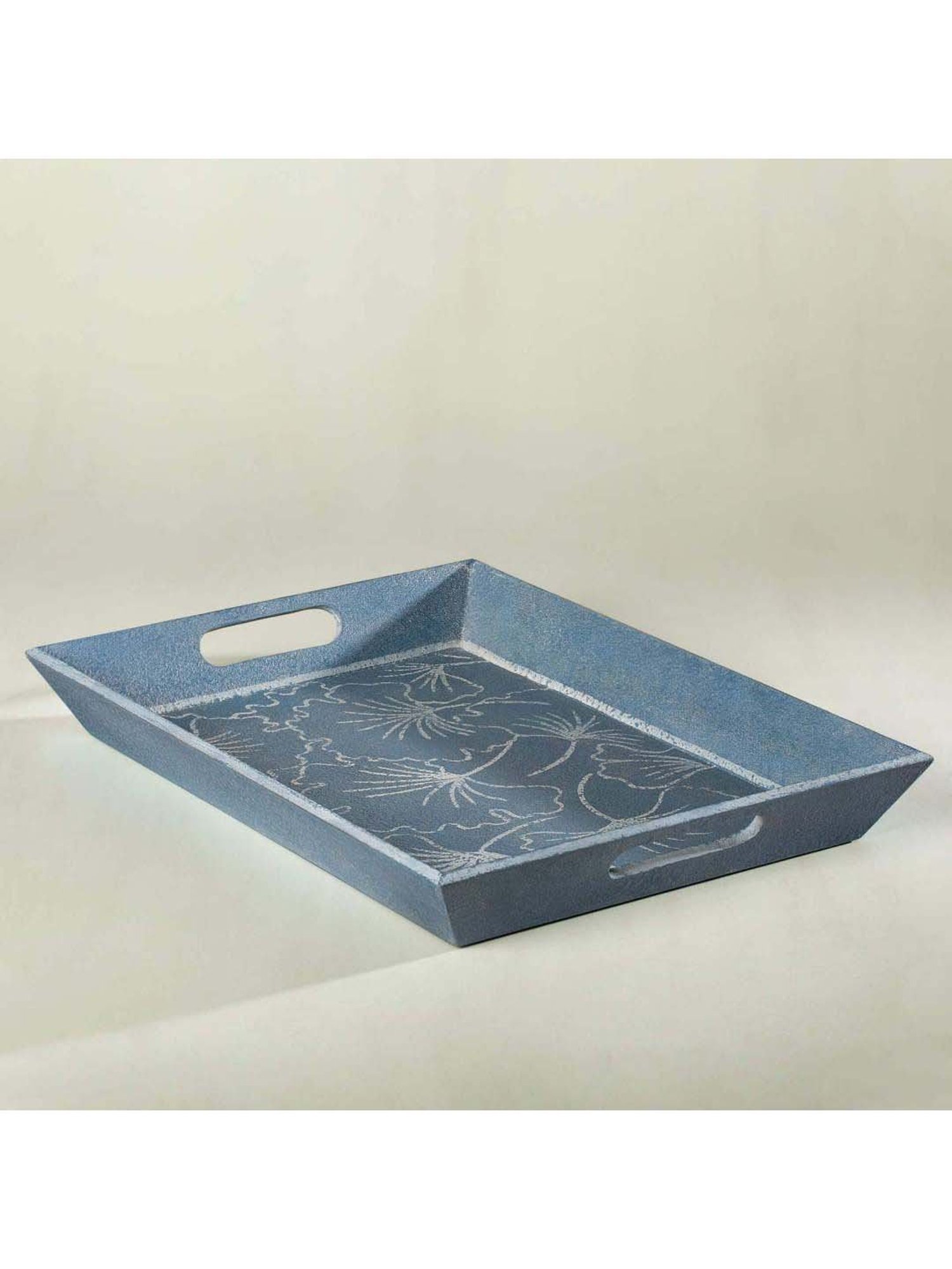 ellementry Lapis Blue Wood Serving Tray - Set of 1