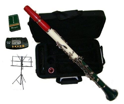 merano b flat redwhitegreen / silver clarinet with case+mouthpiece+metro tuner+black music stand+11 reeds