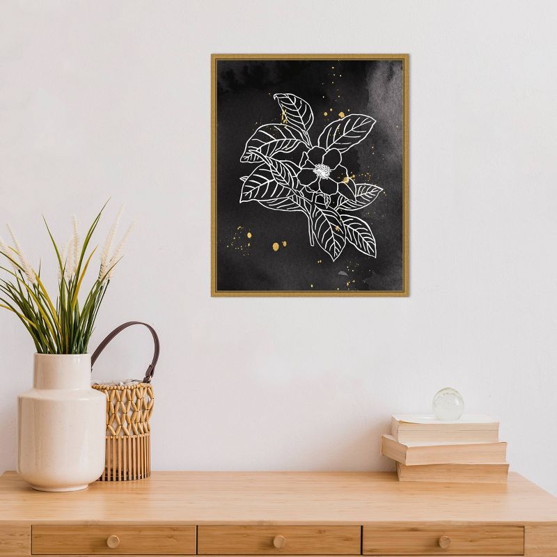 16" x 20" Indigo Blooms I by Wild Apple Portfolio Framed Wall Canvas Black - Amanti Art