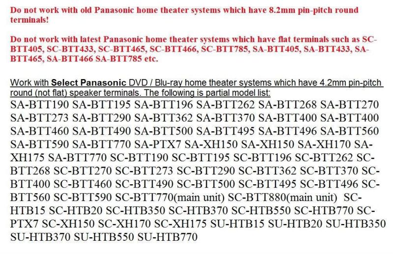 10ft Speaker Wire/Cable / Cord for Select Panasonic Home Theater System or Sound Bar; 18 AWG Wire; 4.2mm Connector (Plug);