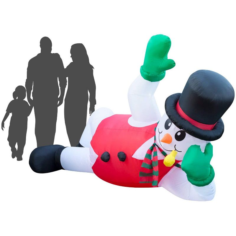 Holidayana 10 Foot Long Giant Inflatable Waving Snowman Holiday Ornament Yard Decoration with Blower Fan, Tie Down Straps, and Ground Anchor Stakes