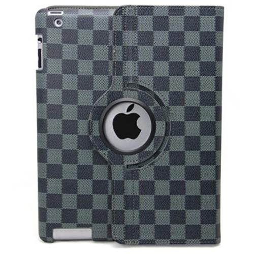 Checkered Black + Grey Rotating Stand Cover for Apple iPad 2 or iPad 3