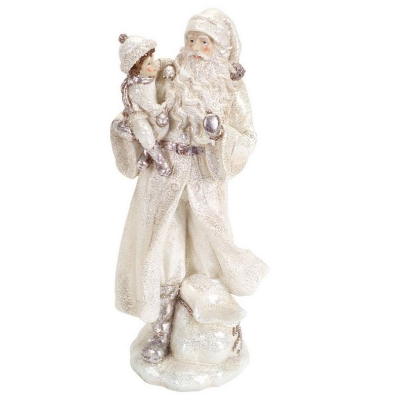 Diva At Home 14" White Glittered Old World Santa Holding Child Christmas Tabletop Figure
