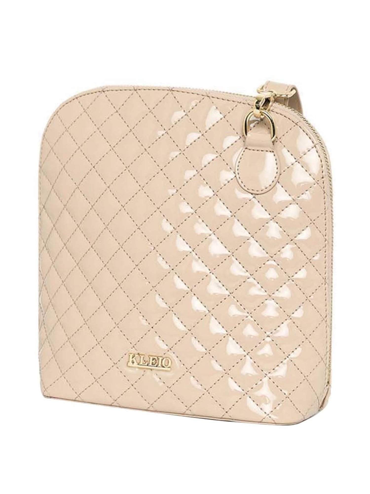 KLEIO Cream Rivets Medium Sling Handbag