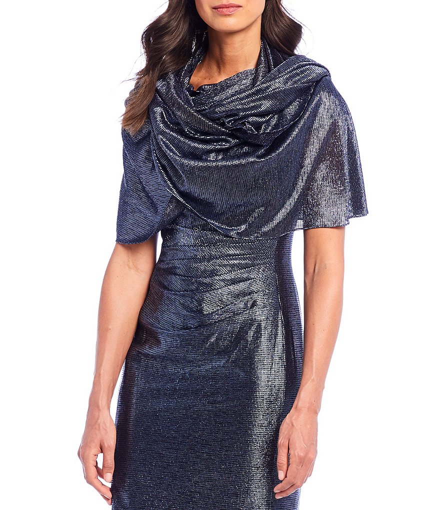Cejon Metallic Crocheted Fringe Metallic Evening Wrap