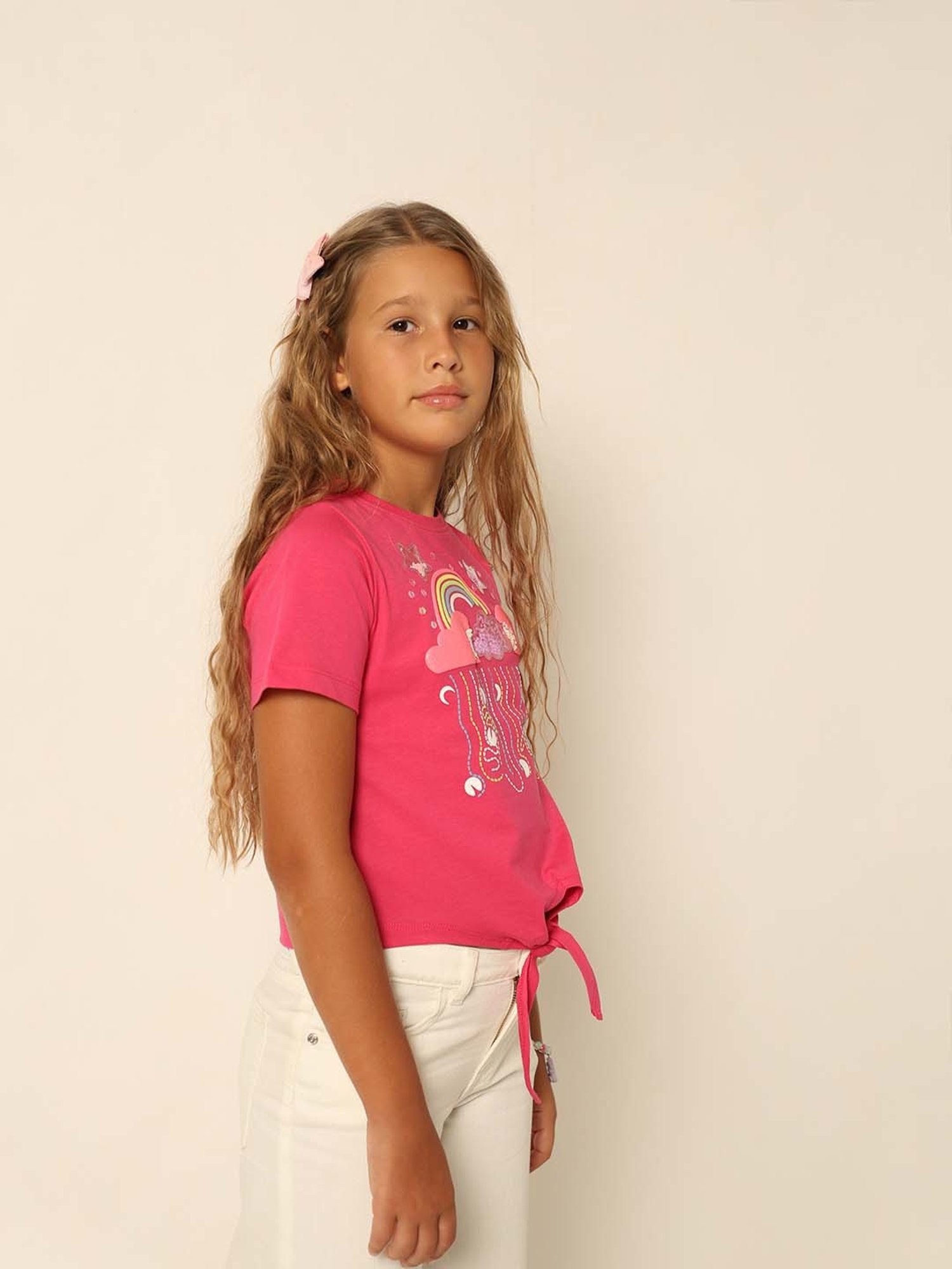 VERO MODA GIRL Raspberry Pink Cotton Applique T-Shirt