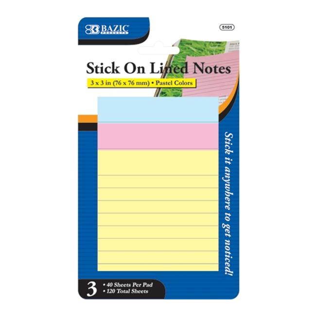 Bazic 5101-24 40 Ct. 3 in. x 3 in. Lined Stick on Notes- Pack of 24