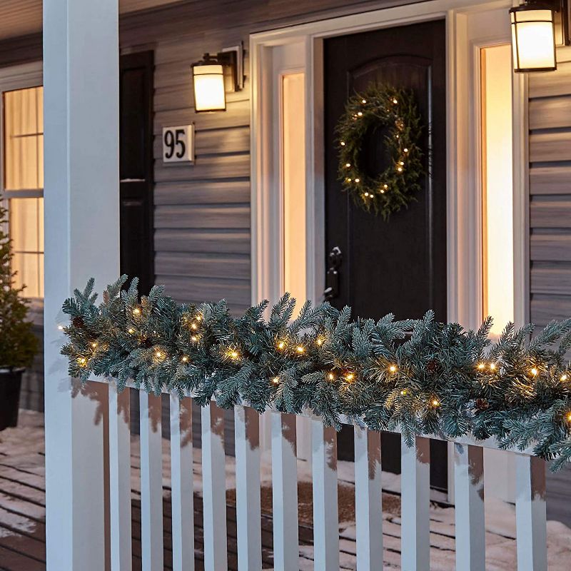 Noma Mini Pinecone 9 Foot Pre Lit 425 PE and PVC Pine Needle Christmas Garland Indoor and Outdoor Home Holiday Mantle Decor