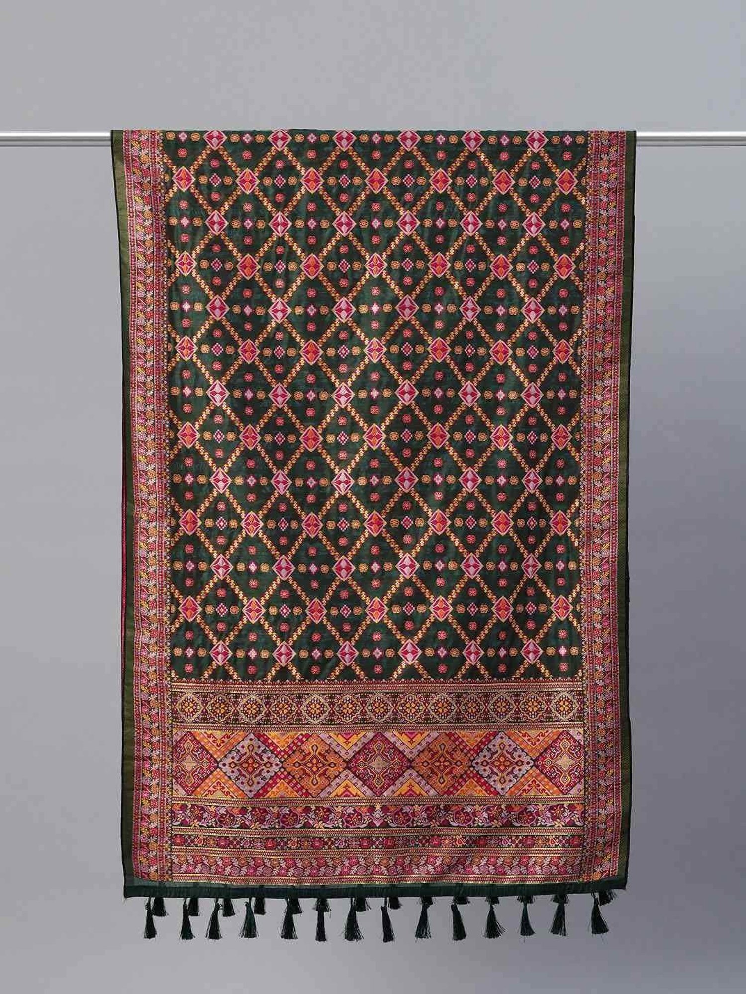 Silk Land Green Cotton Woven Pattern Dupatta